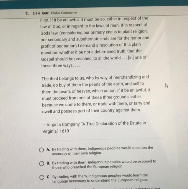 based on the excerpt how did trade between the european colonizers and indigenous-example-1