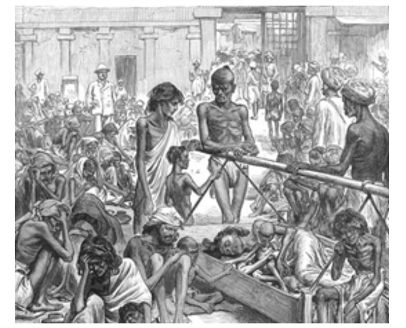 This image showing the Great Famine implies that A) the British Raj was working to-example-1