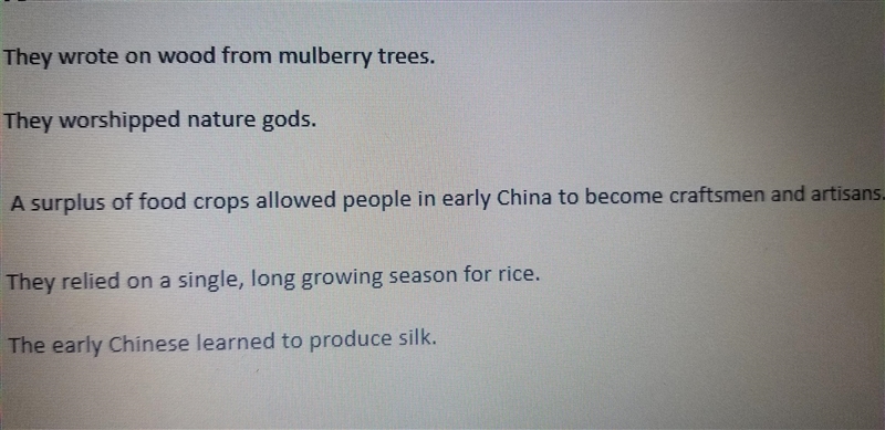 Which statements describe China's early civilization? Select 3-example-1