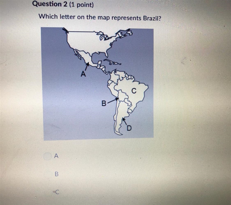 HALP ASAP WHAT LETTER REPRESENTS BRAZILL A B C D WHICH ONE??-example-1