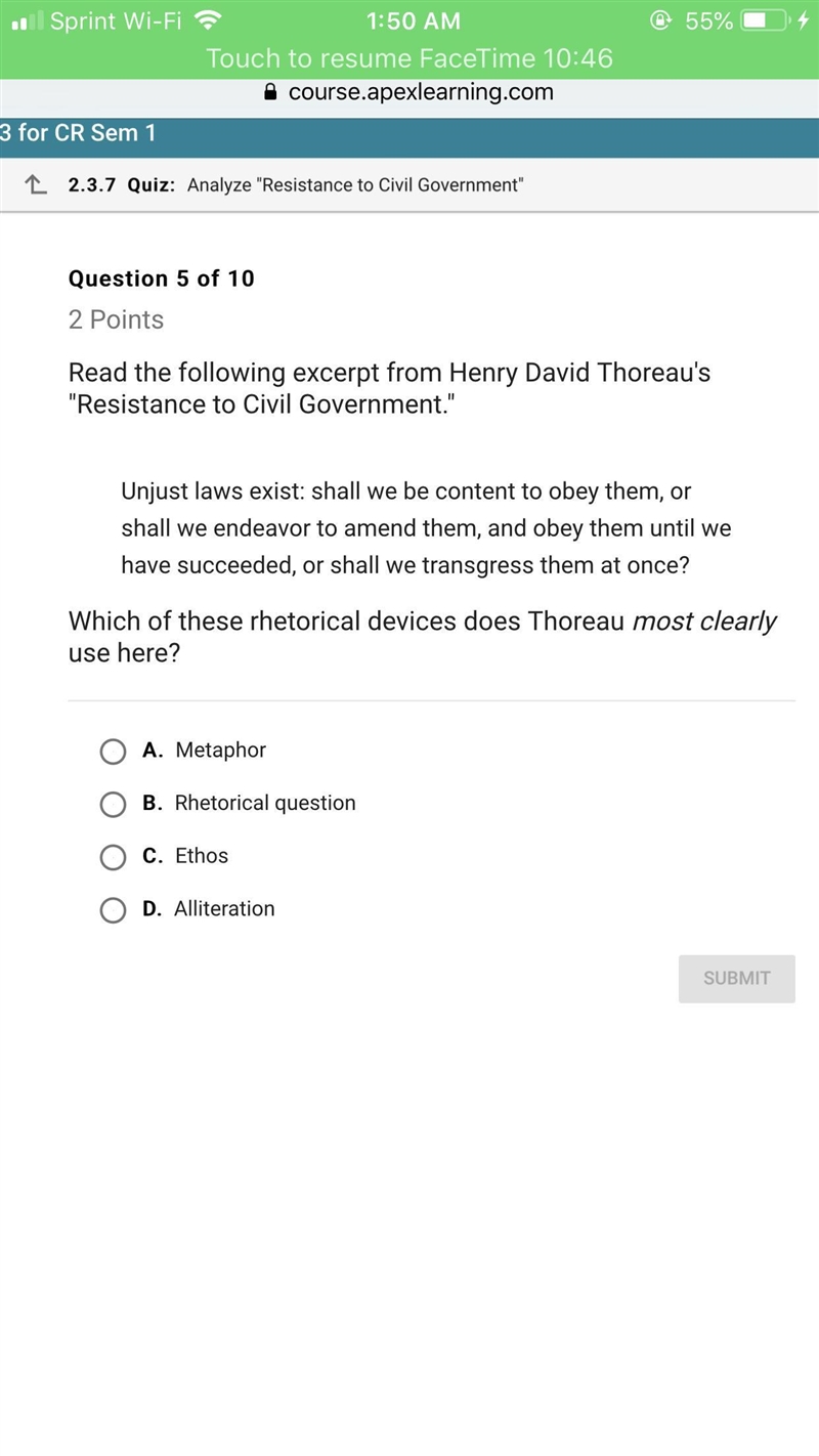 Which of these rhetorical devices does thoreau most clearly use here?-example-1