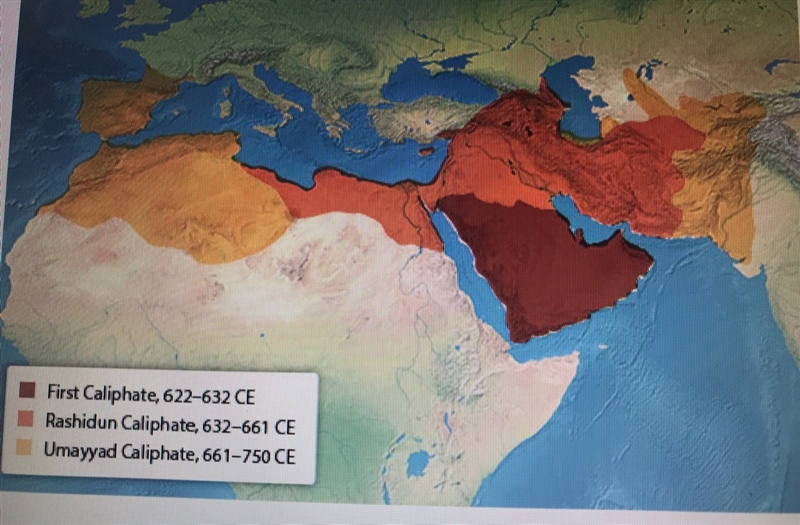 Study the map below. The Umayyad Caliphate was the only Islamic Empire to rule over-example-1