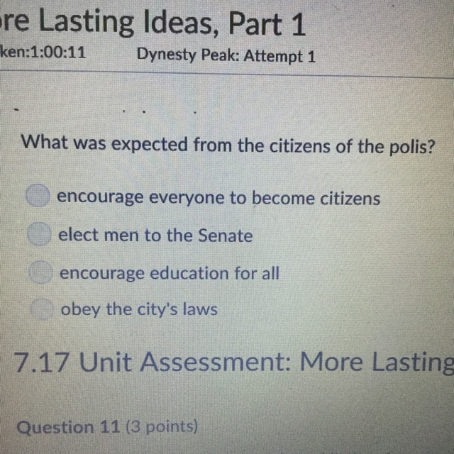 What was expected from the citizens of polis? A. Encourage everyone to become citizens-example-1