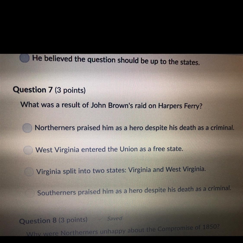 What was a result of John Brown’s raid on Harpers Ferry?-example-1