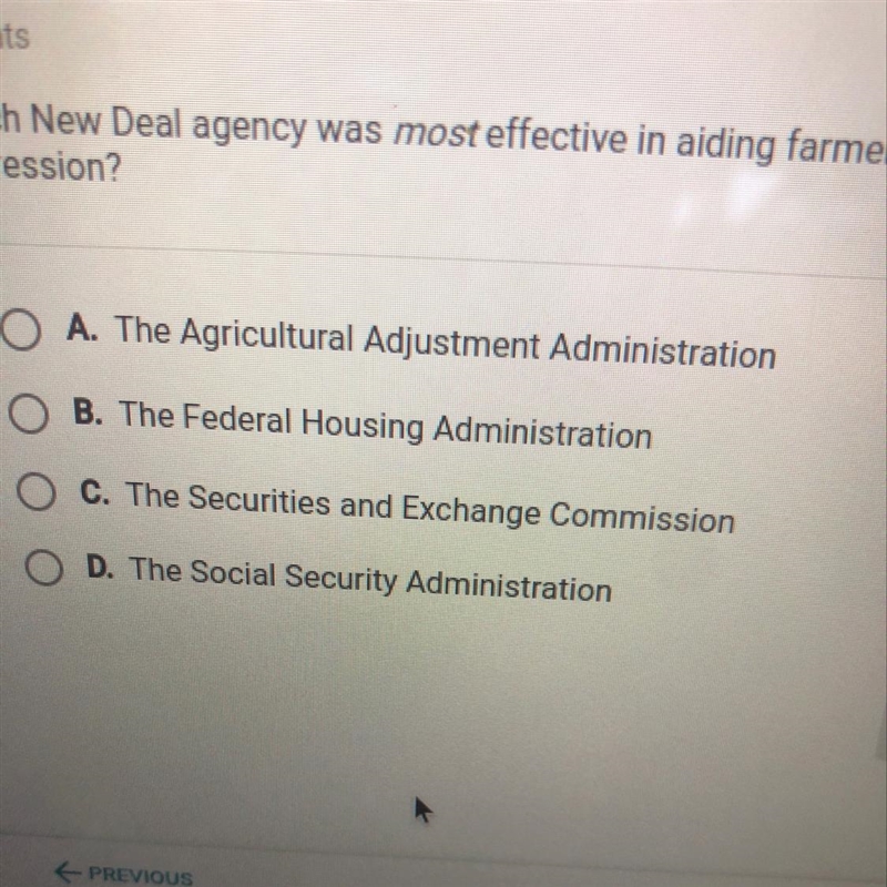 Which New Deal agency was most affective in aiding farmers during the Depression-example-1