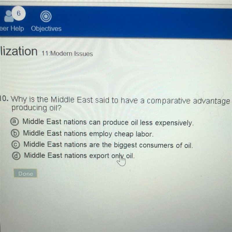 Why is the Middle East said to have a comparative advantage in producing oil?-example-1