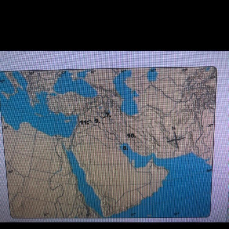 What body of water is indicated by #9 A mesoptamia B land that was once part of the-example-1