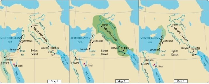 Which map shows the area where the Hebrews settled? Map 1 Map 2 Map 3-example-1