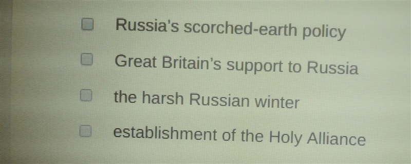 Witch two factors played an important role in stopping napoleon from conquering russia-example-1