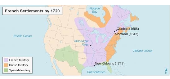 The map shows French settlements by 1720. What was the primary reason for the expansion-example-1