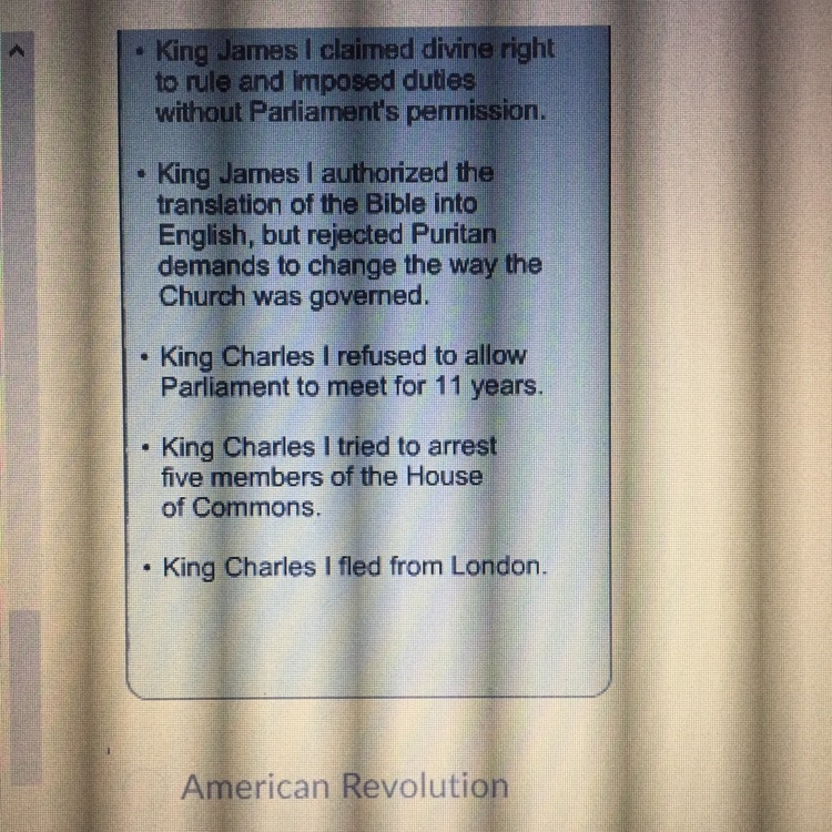 The events listed in order here resulted in which conflict? American Revolution Glorious-example-1