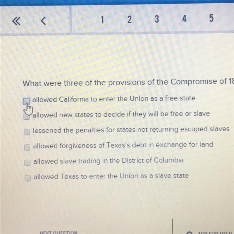 What were three of the provisions of the compromise of 1850-example-1