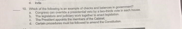 Which of the following is an example of checks and balances in government?-example-1