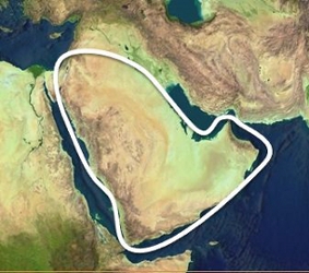 Which peninsula is circled in the photo above? A. Anatolian B. Iranian C. Arabian-example-1