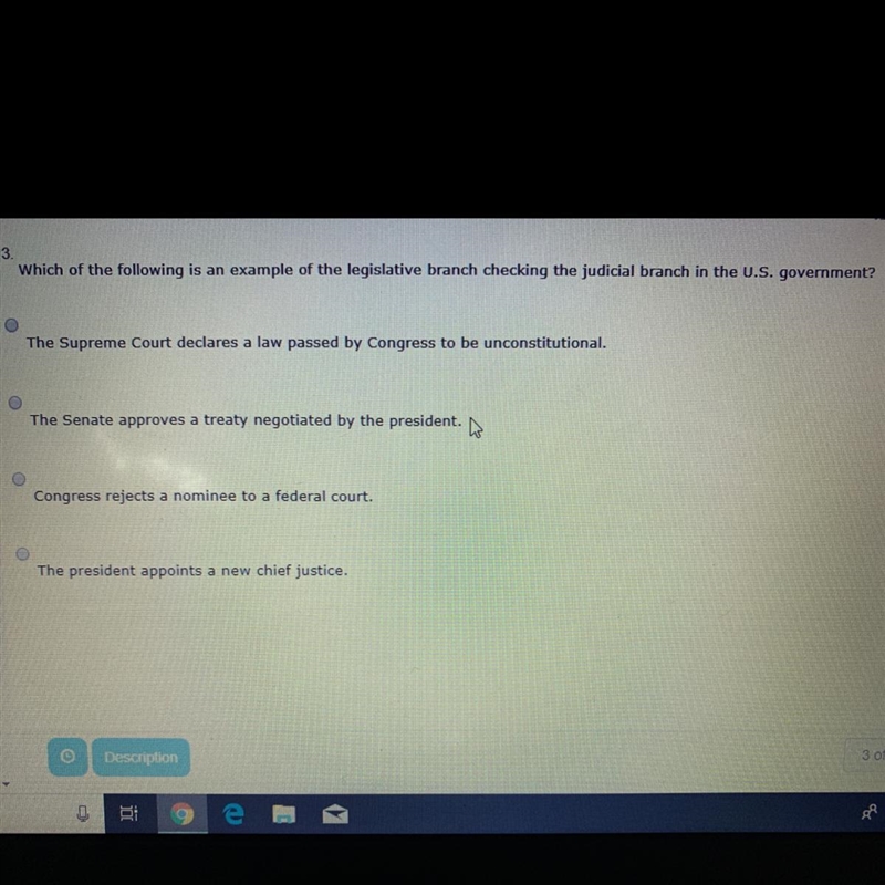 Which of the following is an example of the legislative branch checking the judicial-example-1