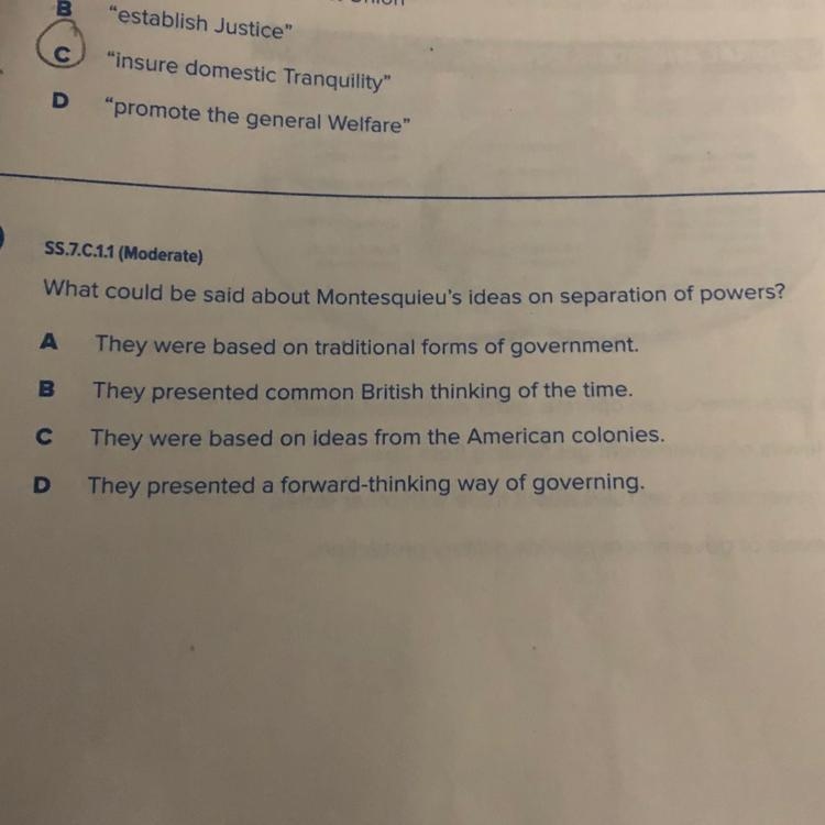 What could be said about montesquieu's ideas on separation of powers?-example-1