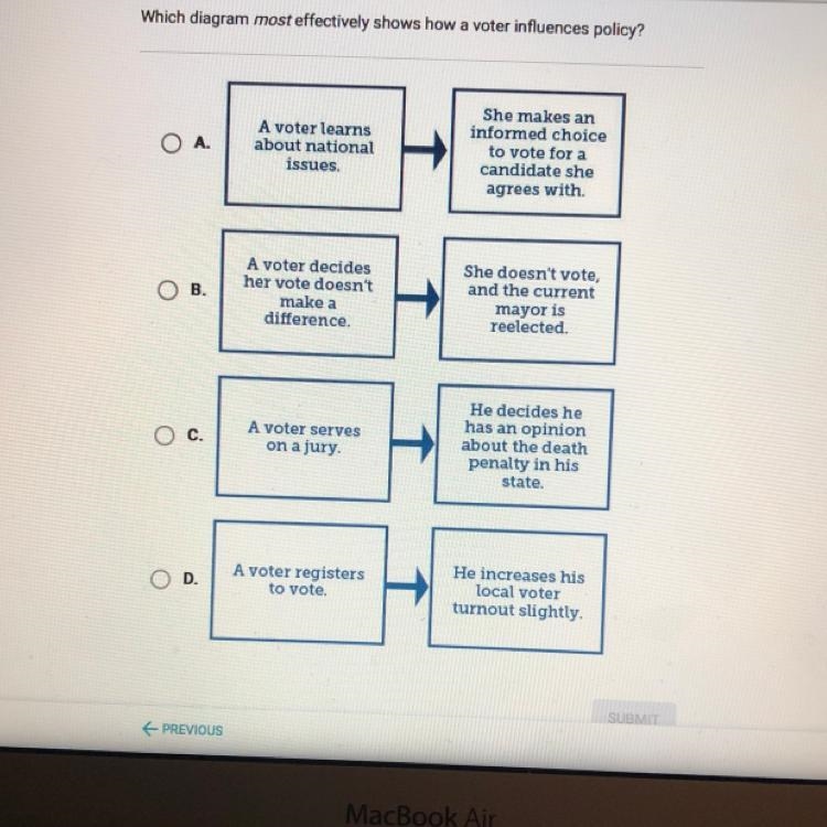 Which diagram most effectively shows how a voter influences policy-example-1