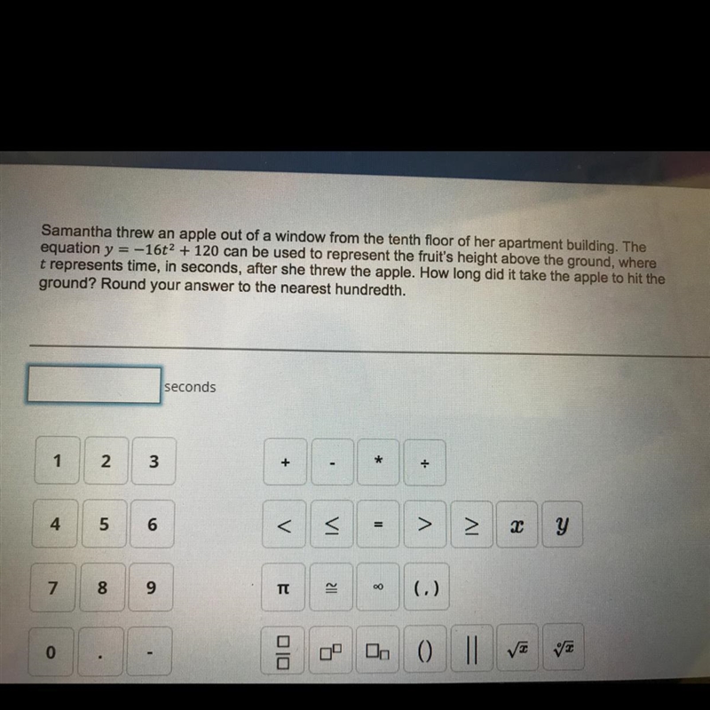 How long did it take the apple to hit the ground? Round your answer to the nearest-example-1