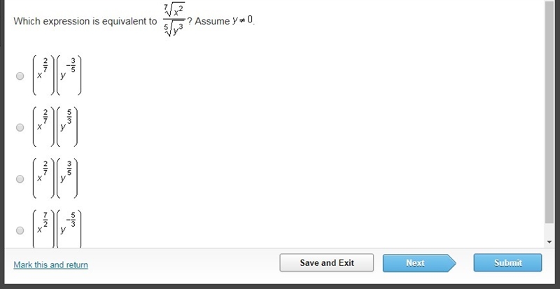 Which expression is equivalent to 7 sqrt x^2/5 sqrt y^3-example-1