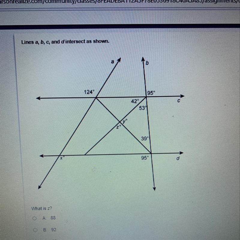 What is z? A. 88 B. 92 C. 95 D. 124-example-1