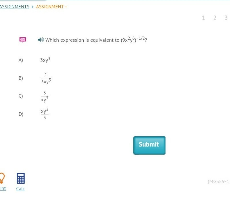 Which expression is equivalent to (9x2y6)−1/2?-example-1