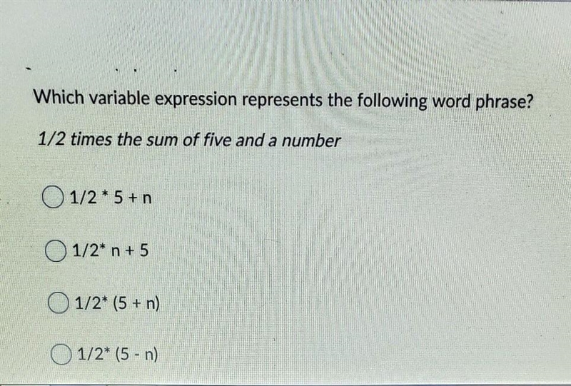 Which variable expression represents the following word phrase? 1/2 times the sum-example-1