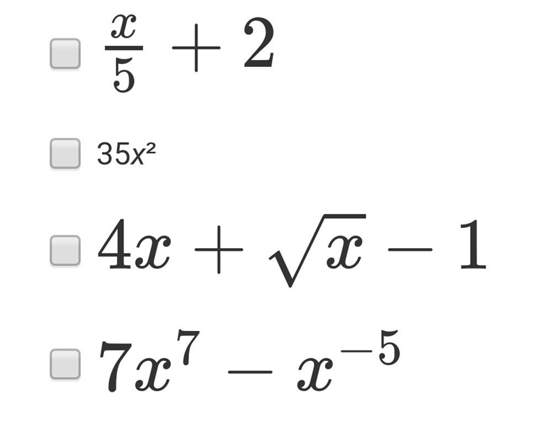 Which expressions are polynomials?​-example-1