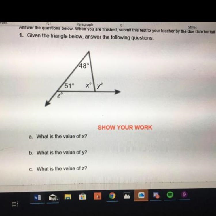 Given the triangle below answer the following questions A. What is the value of X-example-1