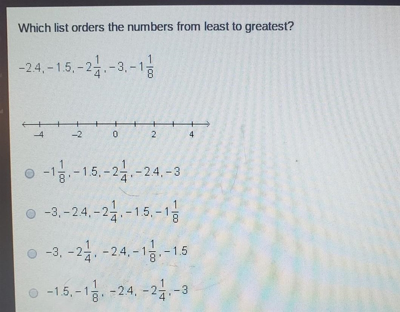 Which list orders the numbers from least to greatest ​-example-1