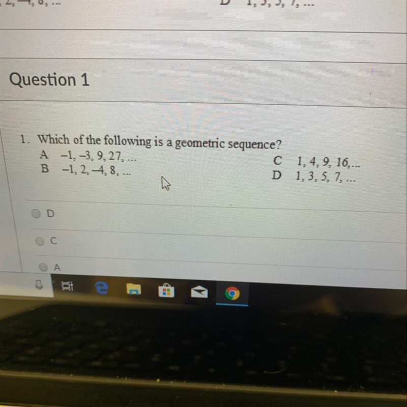 Which of the following is a geometric sequence?-example-1