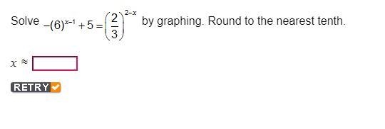 PLEASE HELP!!! Solve -(6)^x-1+5=(2/3)^2-x by graphing. Round to the nearest tenth-example-1