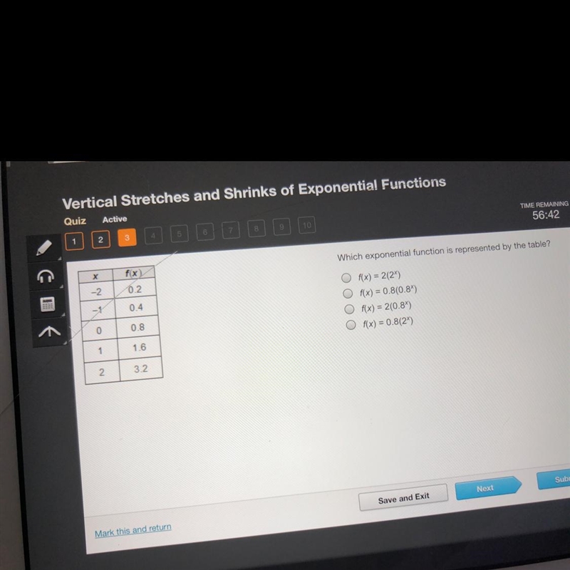 Which exponential function is represented by the table?-example-1