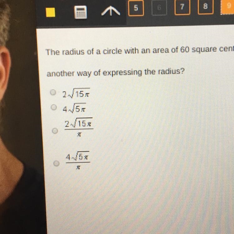 the radius of a circle with an area of a circle with an area of 60 square centimeters-example-1