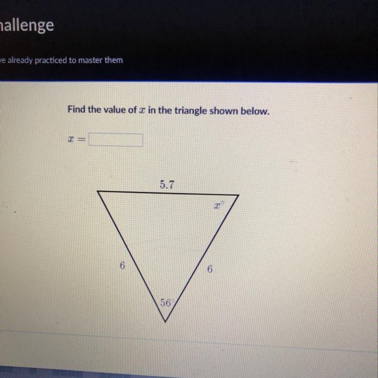 Find the value of x in the triangle above-example-1