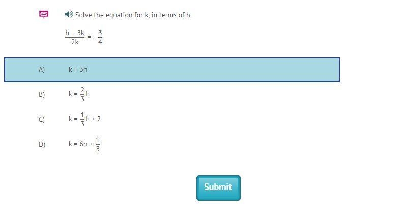 Solve the equation for k, in terms of h.-example-1