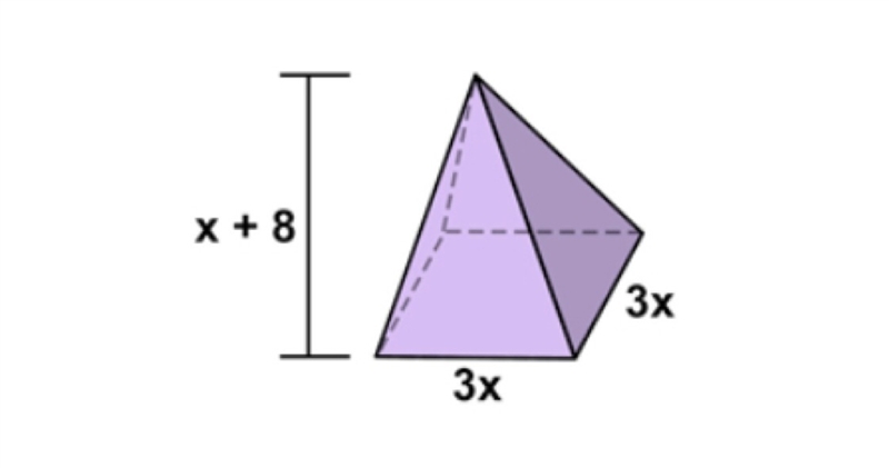 Which expression represents the volume of the square pyramid shown? A) 7x + 8 B) 3x-example-1