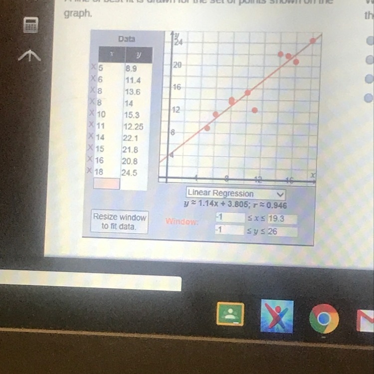 A line of best fit is drawn for the set of points shown on the graph. Which point-example-1