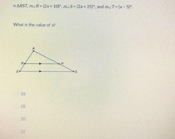 What is the value of x? 26 28 30 32-example-1