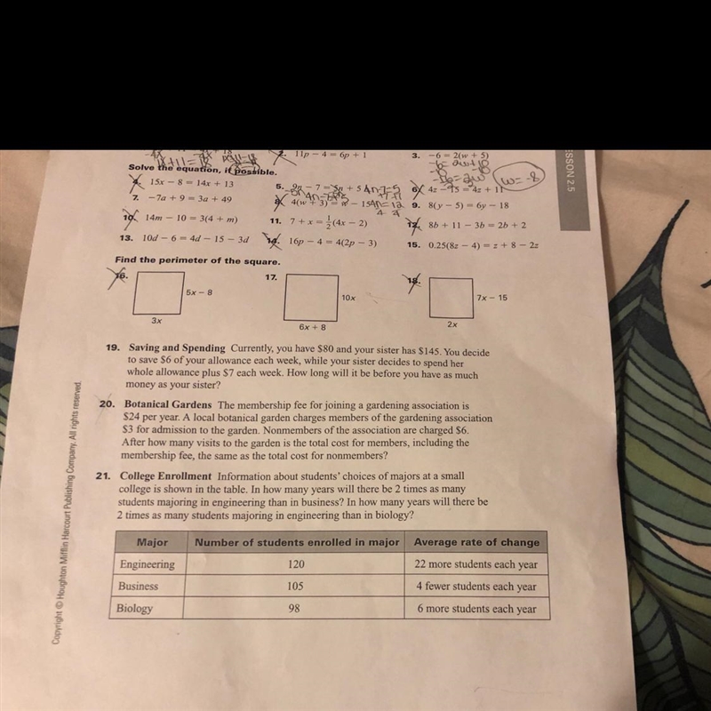 Need help with algebra 1 make an equation with variables on both sides number 21-example-1