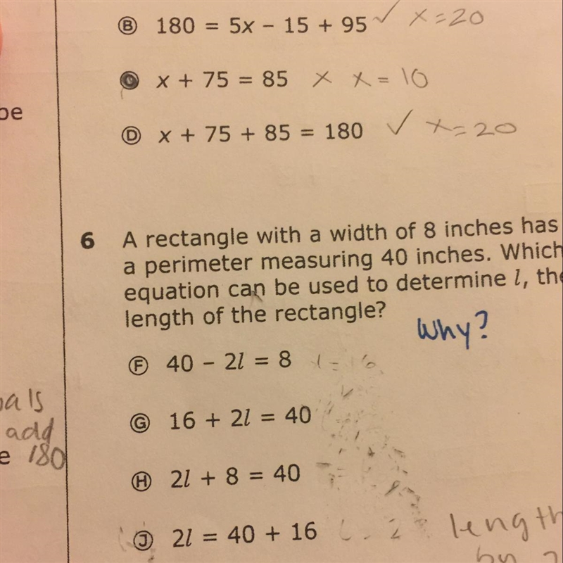 a rectangle with a width of 8 inches has a perimeter measuring 40. which equation-example-1