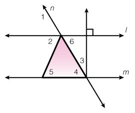 In the figure below, line l and line m are parallel, the measure of ∠1 = 56°, and-example-1