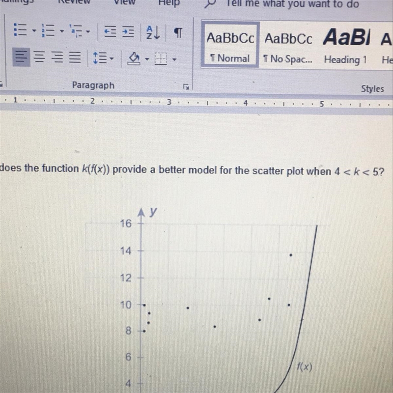 Why does the function k(f(x)) provide a better model for the scatter plot when 4-example-1