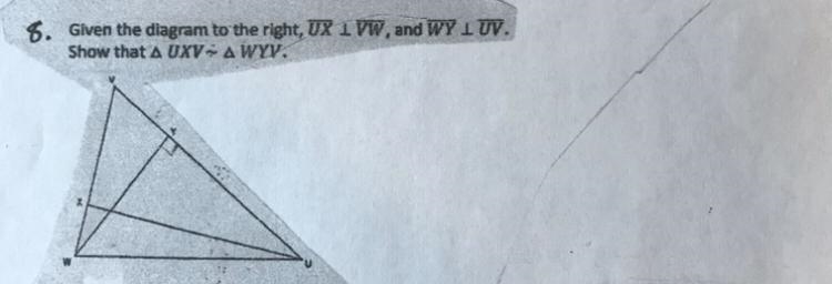 Show that triangle UXV is similar to triangle WYV-example-1