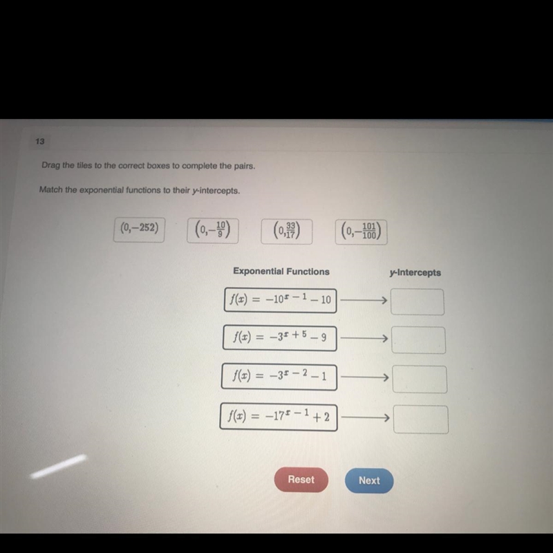 Drag the tiles to the correct boxes to complete the pairs. Match the exponential functions-example-1