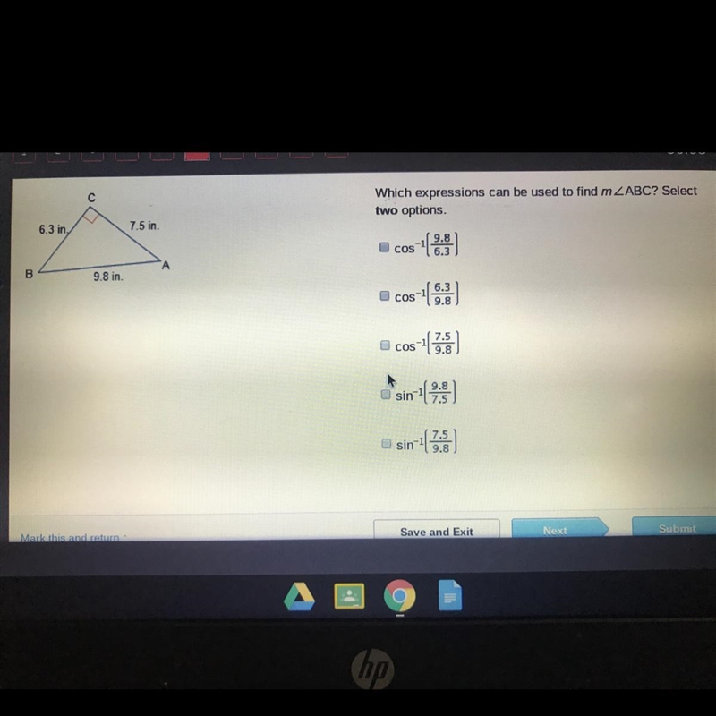 Which expressions can be used to find m angle ABC? Select two options.-example-1