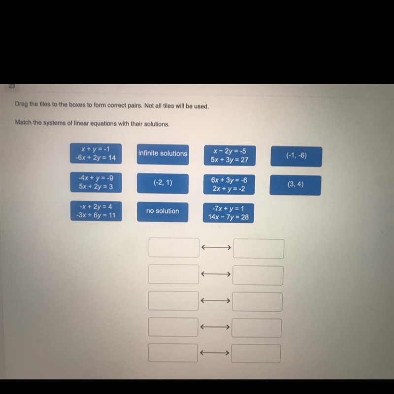 Match the systems of linear equations with their solutions.-example-1