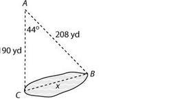 The distance from point A to one end of the pond is 190 yards, and the distance from-example-1