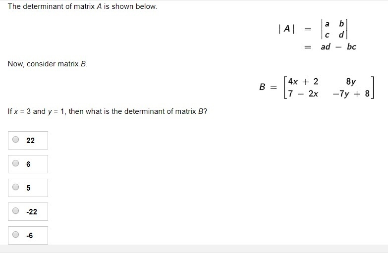 Can someone answer this fast? The determinant of matrix A is shown below.-example-1