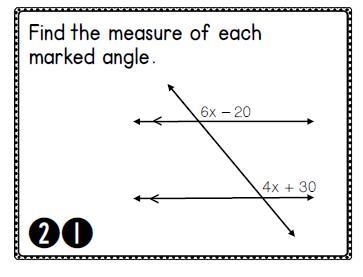 Find the measure of the marked angles.-example-1