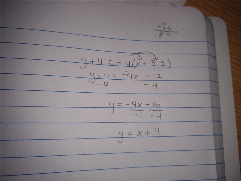 What is the y-intercept of the line y + 4 = −4(x + 3.5)?-example-1